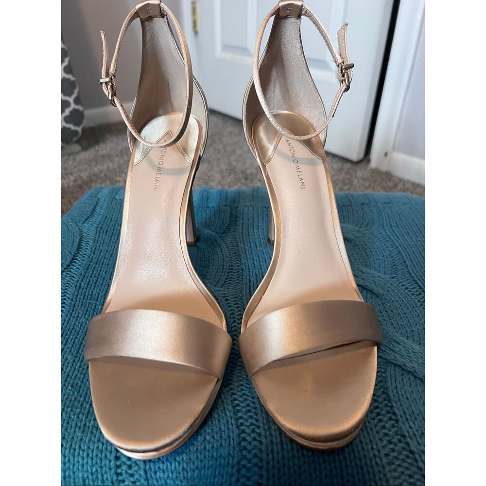 Antonio Melani Champagne, satin heels.